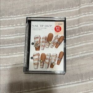 Brown and Clear Nail Tips Set - Size M